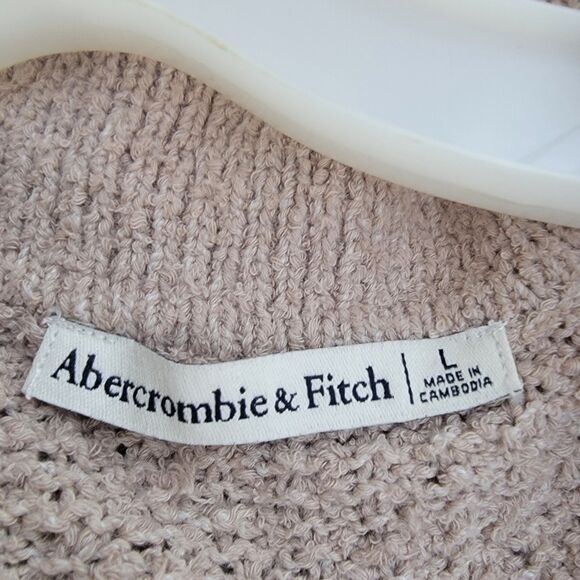 Abercrombie Fitch Tan/wht Button Up Collared Cardigan Shrt Sleeve Sweater Wmns L - Picture 3 of 4